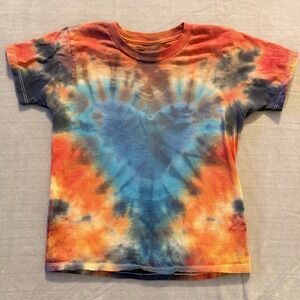 Kids Tie Dye T Shirt Youth Small Orange Blue Black Spiral Cotton Tee Unisex